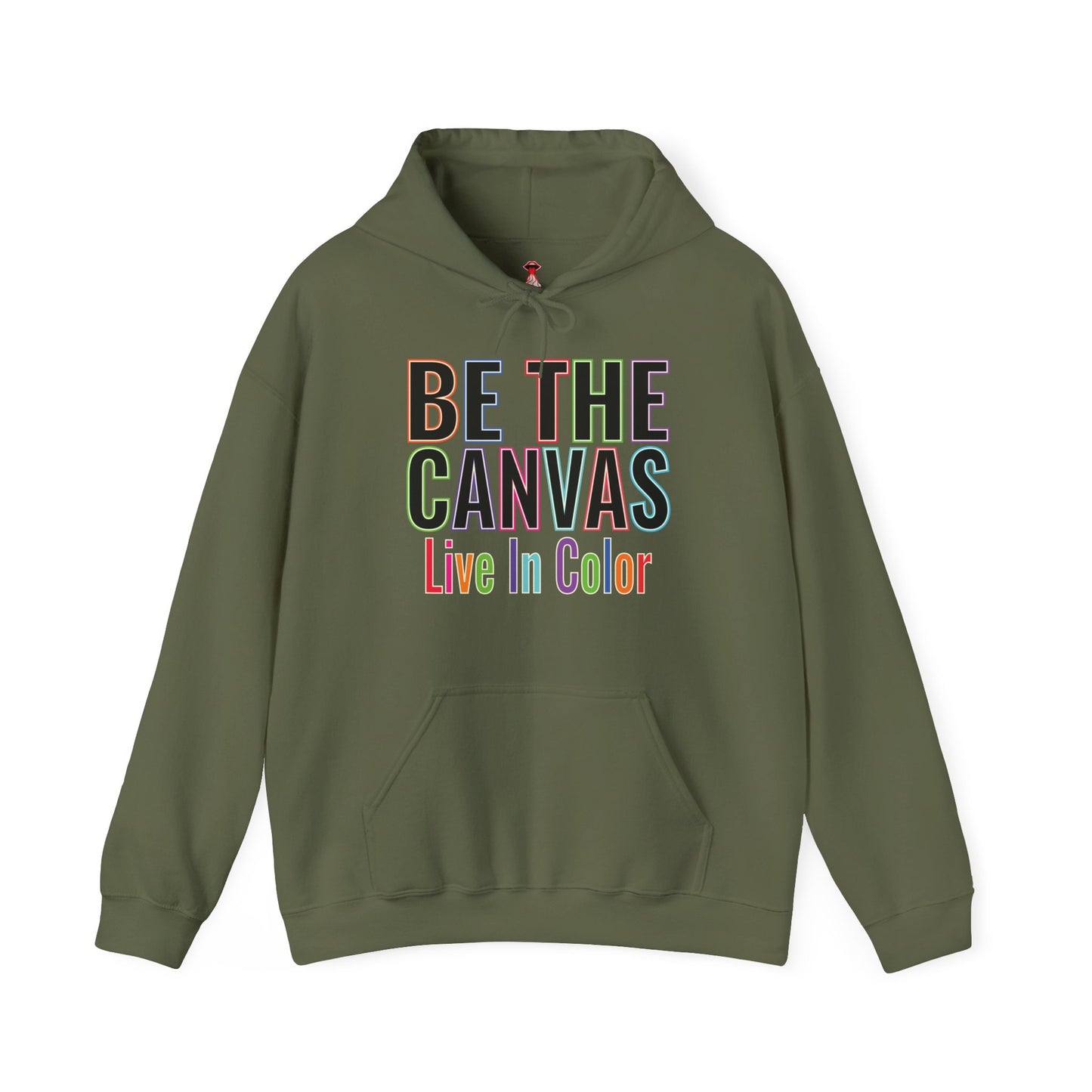 Be The Canvas – "Live in Color" Inspirational Rainbow Graphic Hoodie